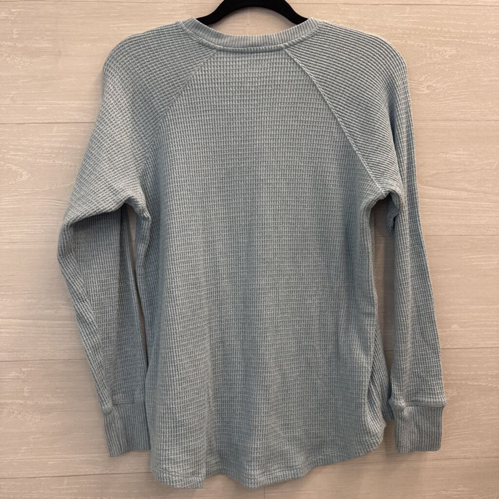 American Eagle Blue Textured Long Sleeve Henley Top Small