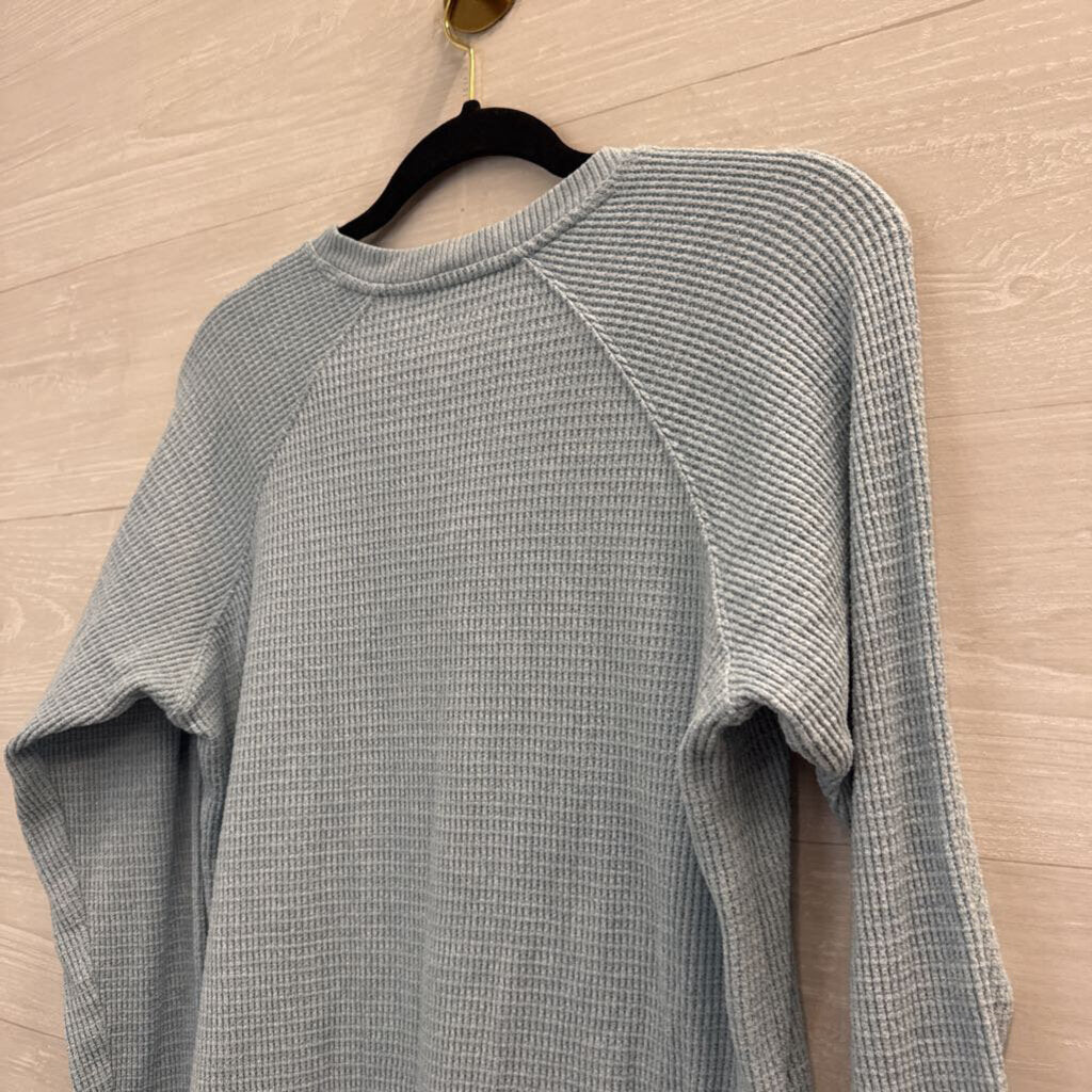 American Eagle Blue Textured Long Sleeve Henley Top Small