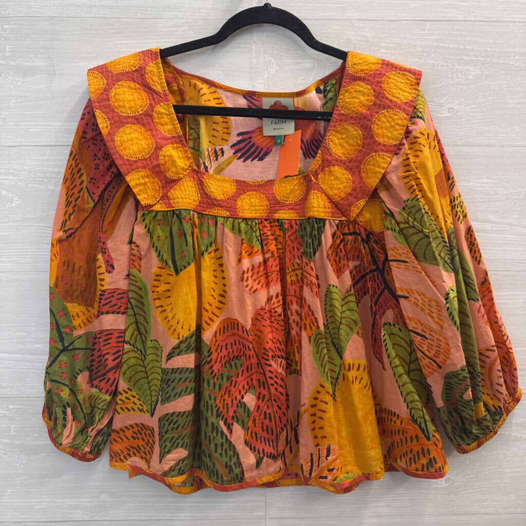 Farm Rio Pink/ Multi Print Long Sleeve Top Small