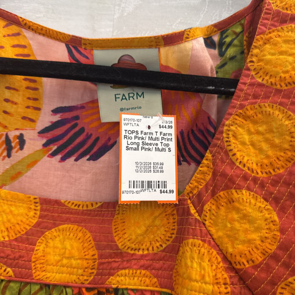 Farm Rio Pink/ Multi Print Long Sleeve Top Small