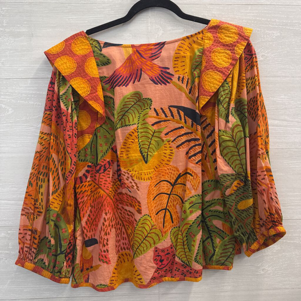 Farm Rio Pink/ Multi Print Long Sleeve Top Small