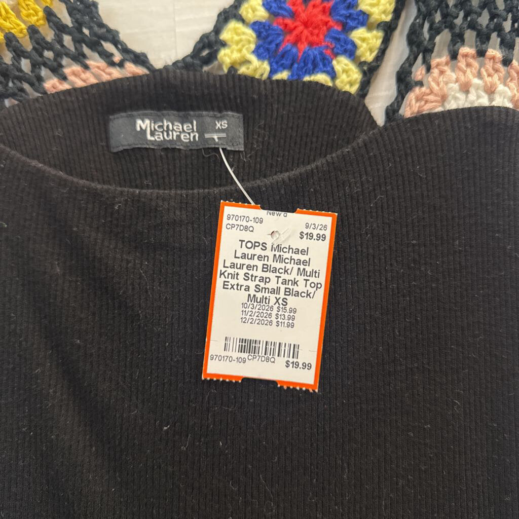 Michael Lauren Black/ Multi Knit Strap Tank Top Extra Small