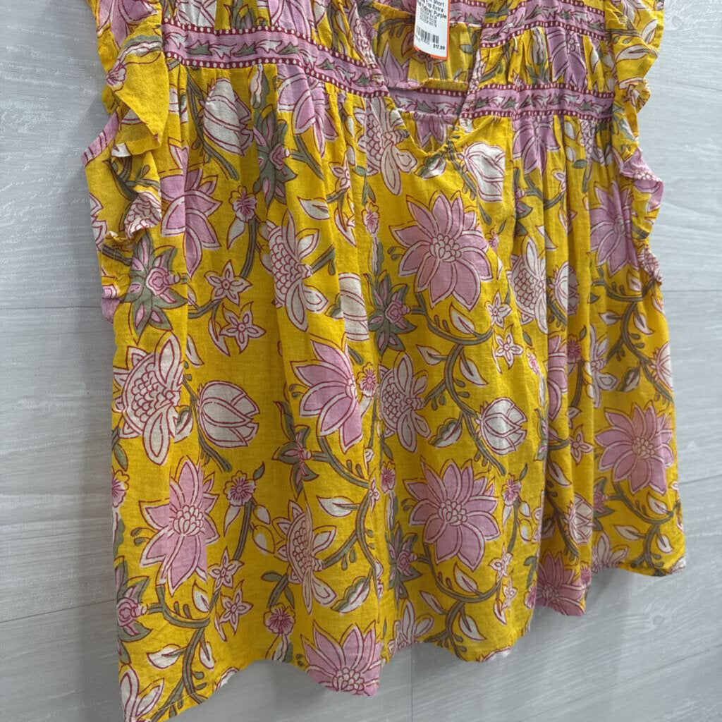 Velvet Yellow/ Purple Print Short Sleeve Top Extra Small