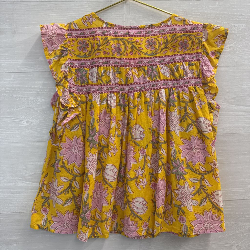 Velvet Yellow/ Purple Print Short Sleeve Top Extra Small