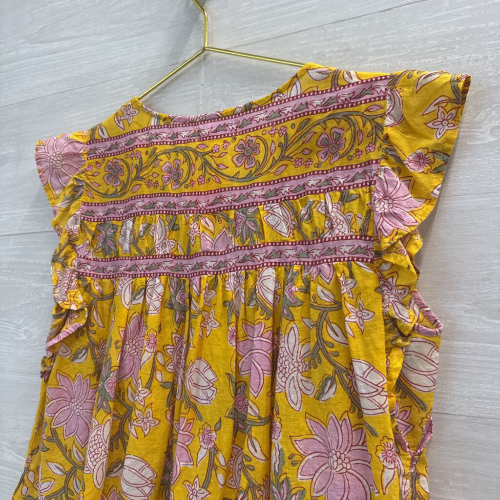 Velvet Yellow/ Purple Print Short Sleeve Top Extra Small