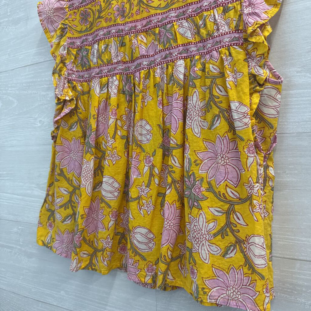 Velvet Yellow/ Purple Print Short Sleeve Top Extra Small