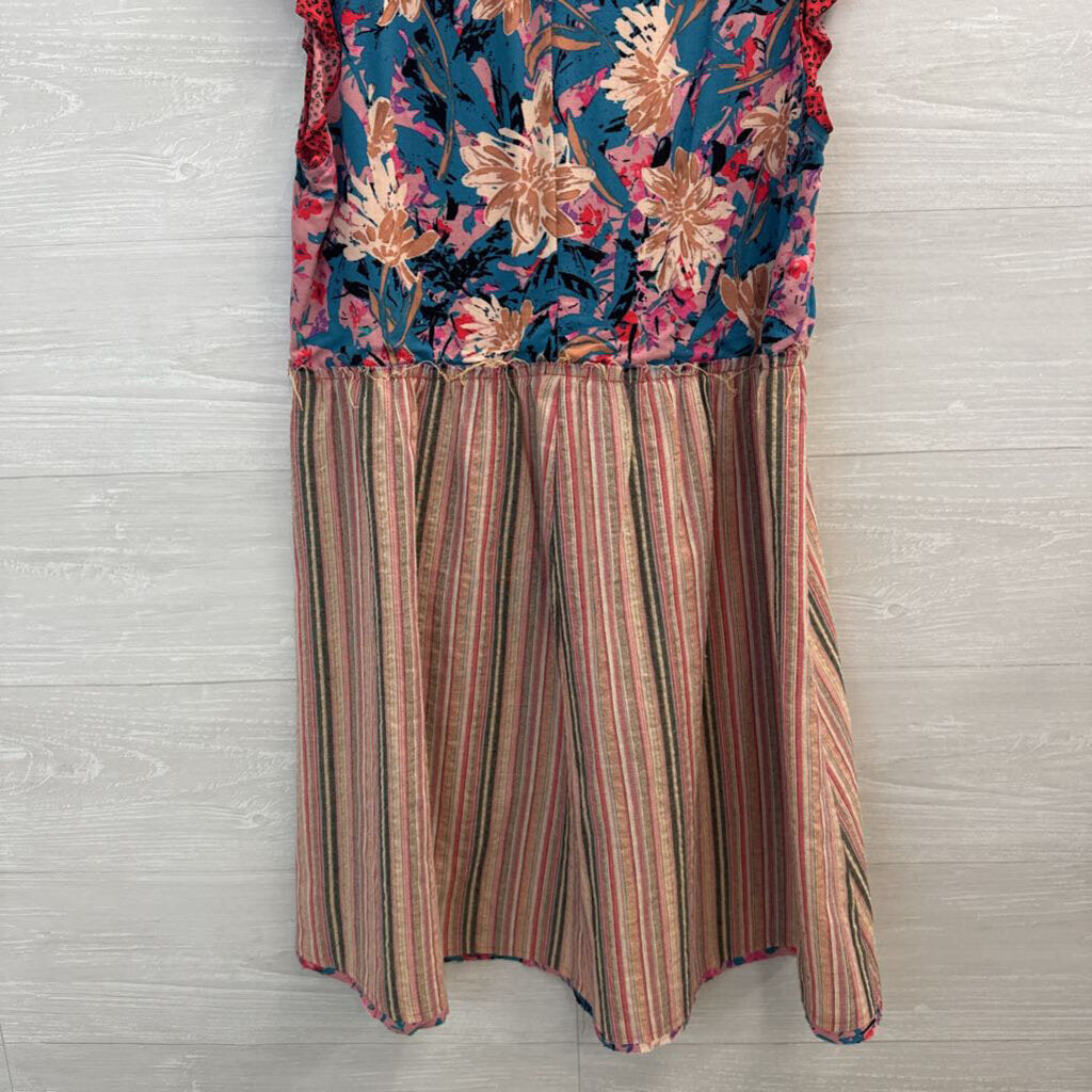 Hem and Thread Pink/ Multi Print Short Sleeve Dress Medium