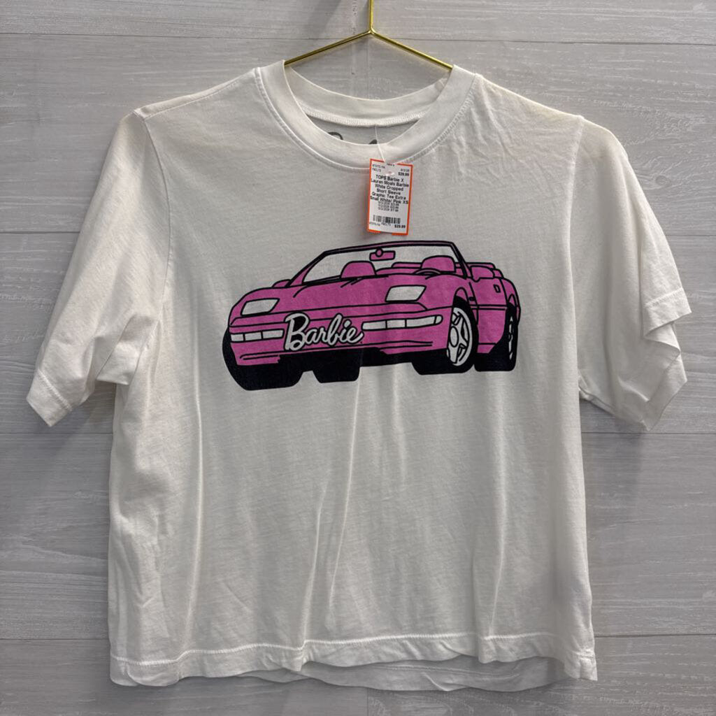 Barbie White Cropped Short Sleeve Graphic Tee Extra Small