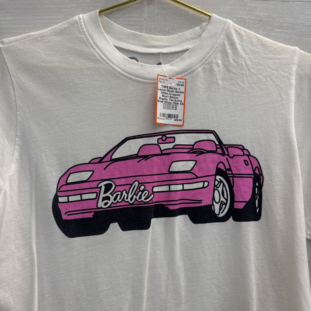 Barbie White Cropped Short Sleeve Graphic Tee Extra Small