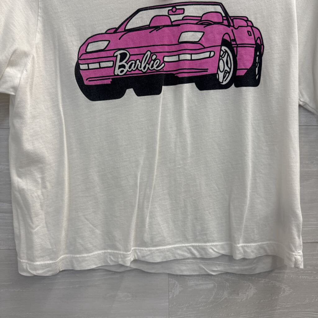 Barbie White Cropped Short Sleeve Graphic Tee Extra Small