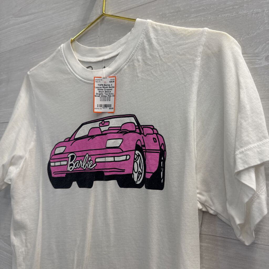 Barbie White Cropped Short Sleeve Graphic Tee Extra Small