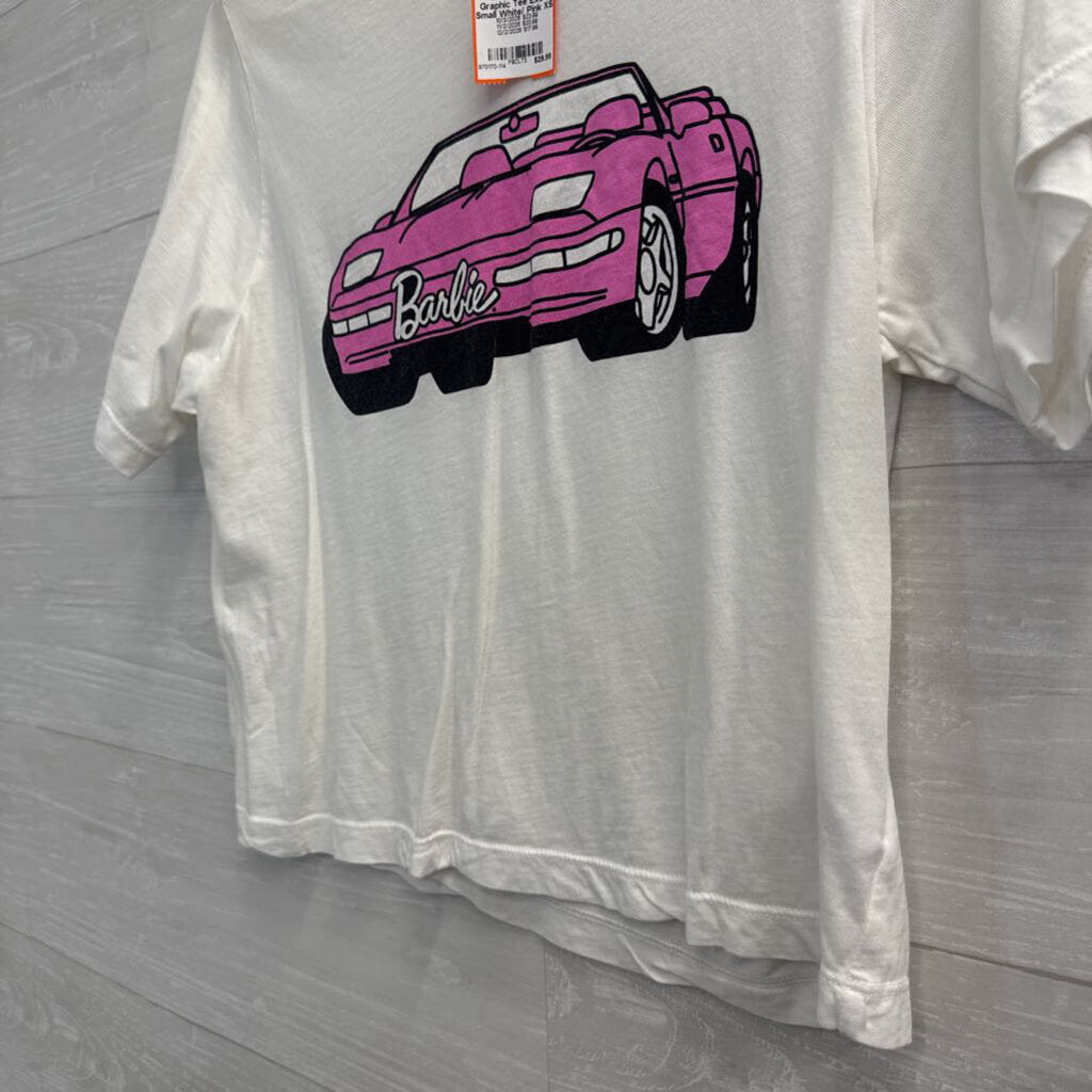 Barbie White Cropped Short Sleeve Graphic Tee Extra Small