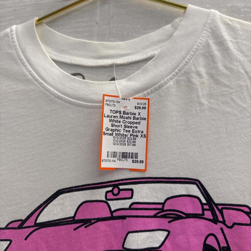 Barbie White Cropped Short Sleeve Graphic Tee Extra Small