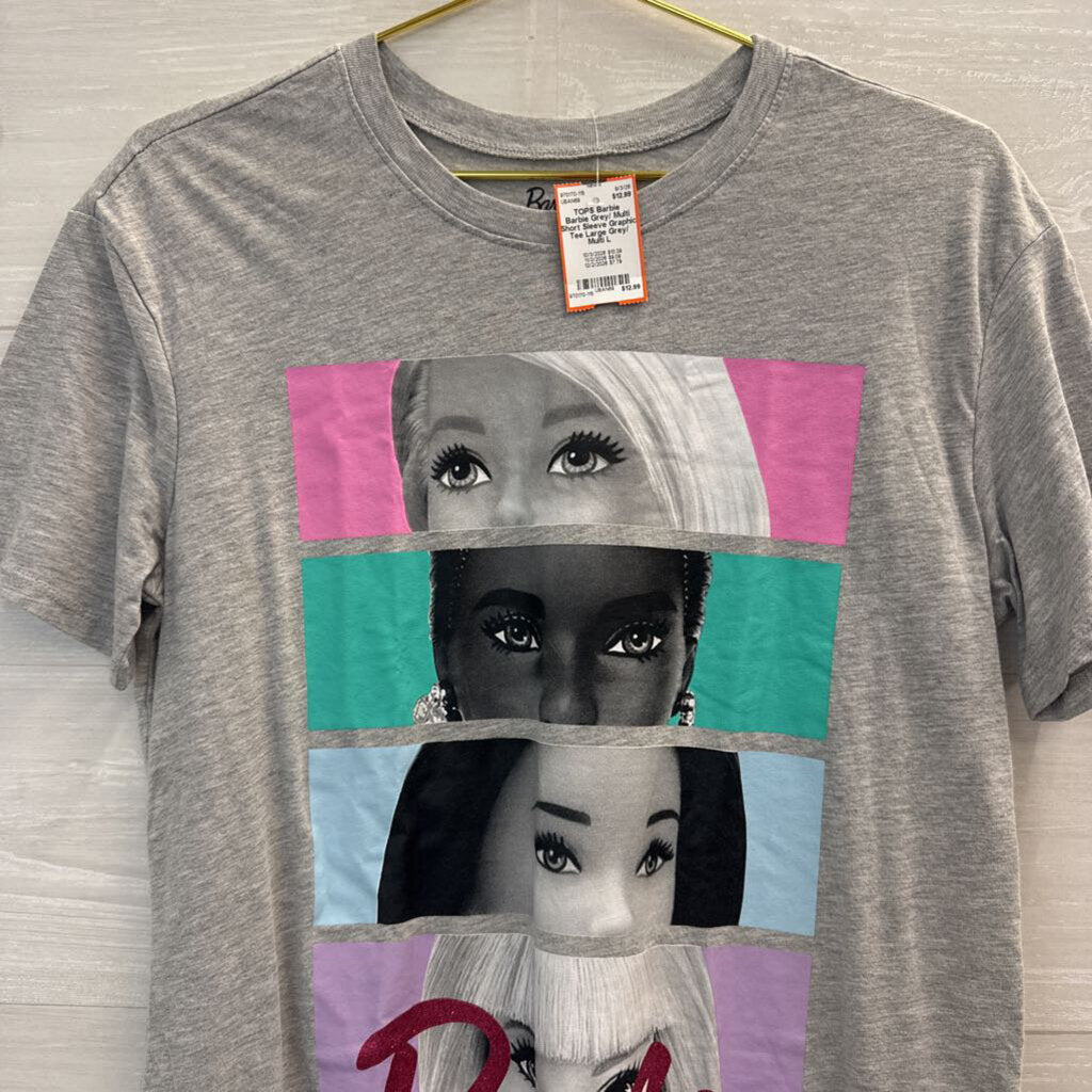 Barbie Grey/ Multi Short Sleeve Graphic Tee Large