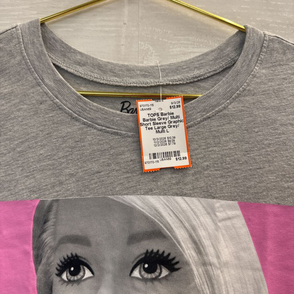 Barbie Grey/ Multi Short Sleeve Graphic Tee Large