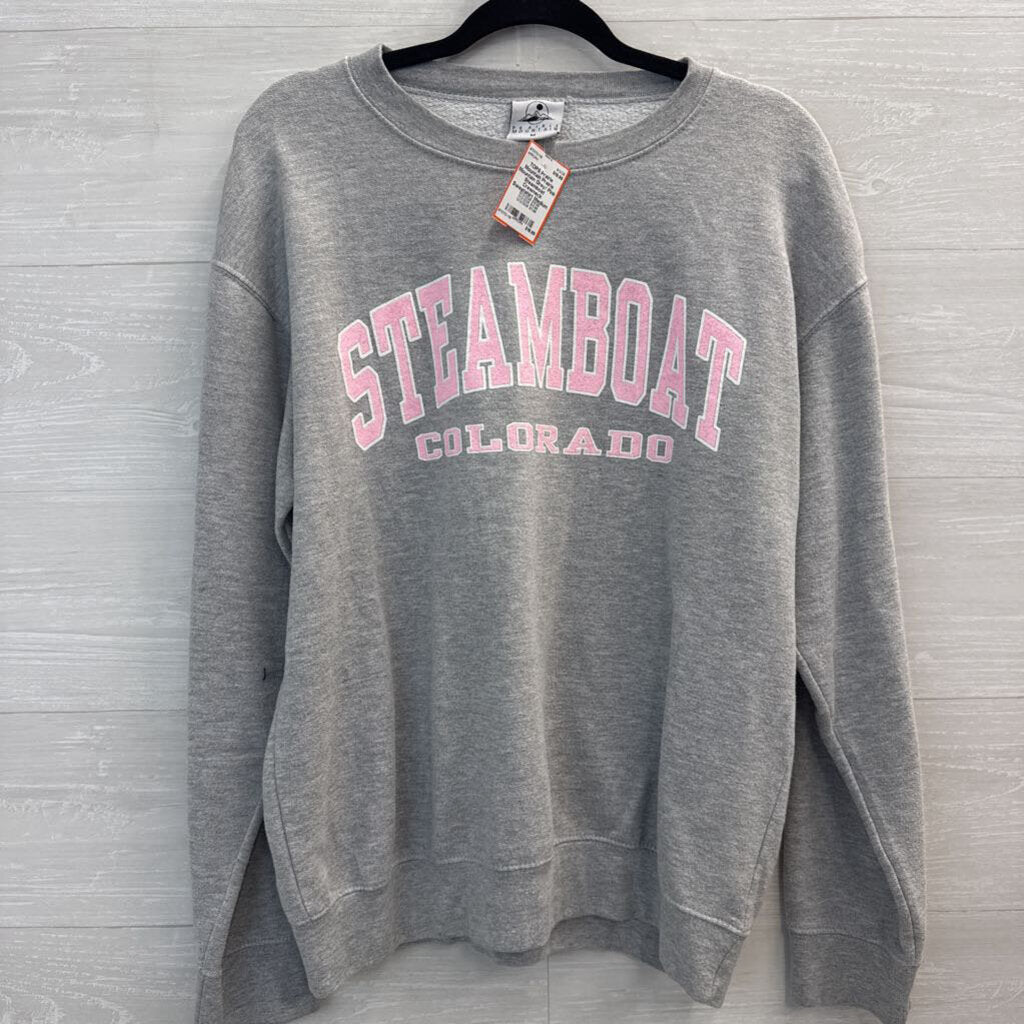 Prairie Mountain Grey/ Pink Steamboat Crewneck Sweatshirt Medium