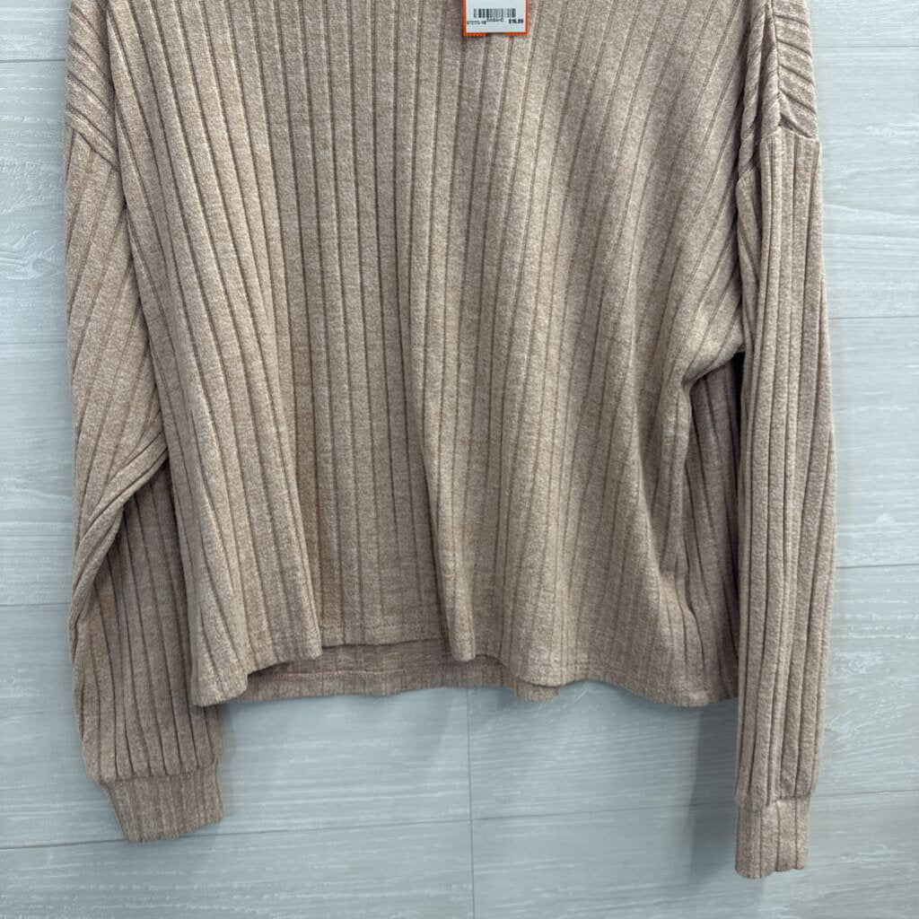 Z Supply Brown Ribbed Cropped Long Sleeve Top Extra Small
