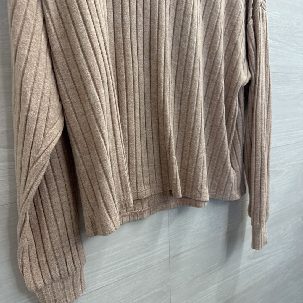 Z Supply Brown Ribbed Cropped Long Sleeve Top Extra Small
