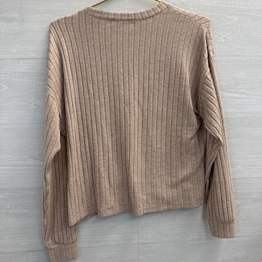 Z Supply Brown Ribbed Cropped Long Sleeve Top Extra Small