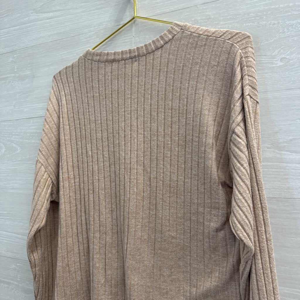 Z Supply Brown Ribbed Cropped Long Sleeve Top Extra Small