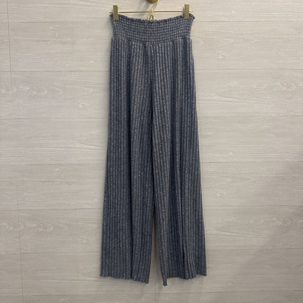 Z Supply Blue Ribbed Wide Leg Pull On Pants Extra Small