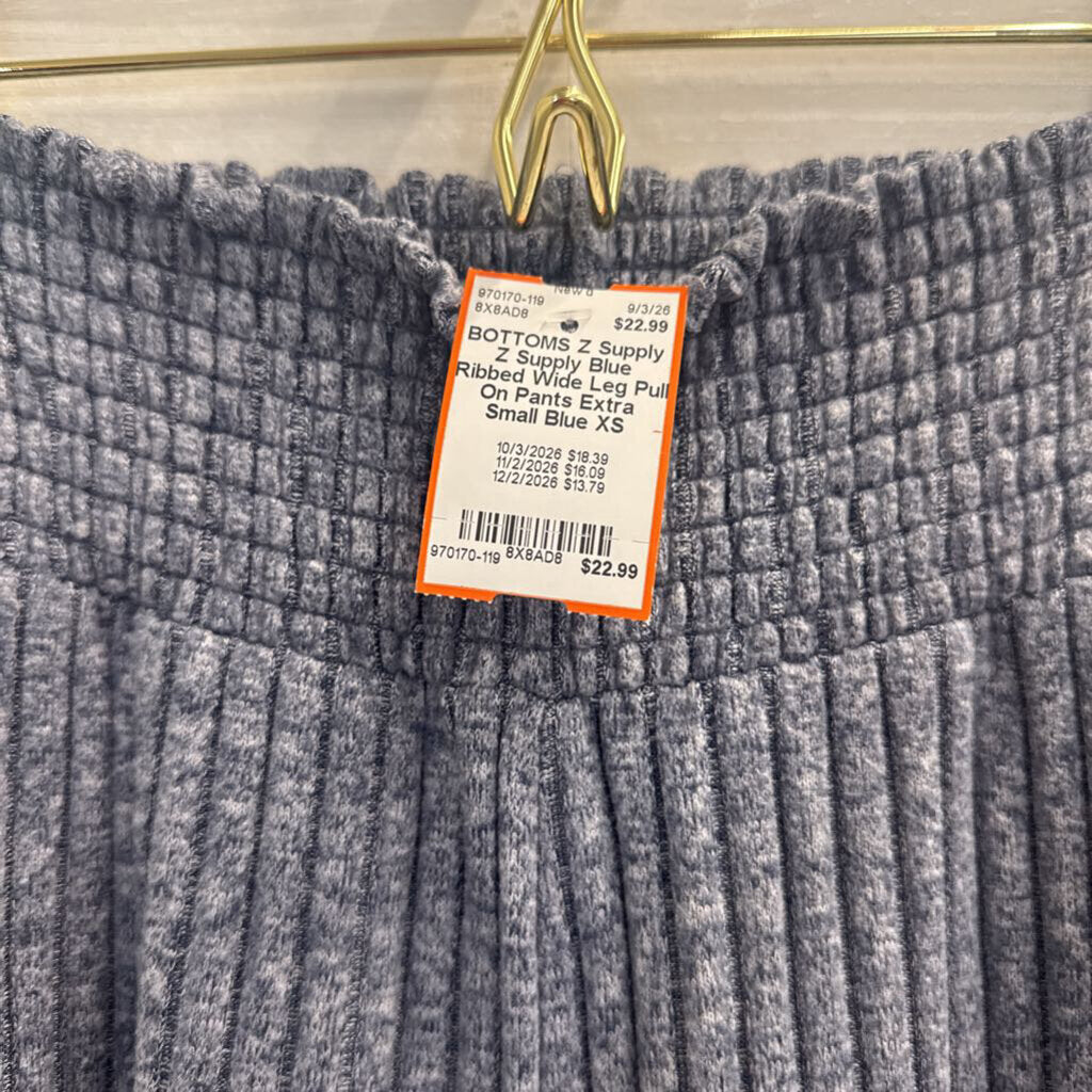 Z Supply Blue Ribbed Wide Leg Pull On Pants Extra Small