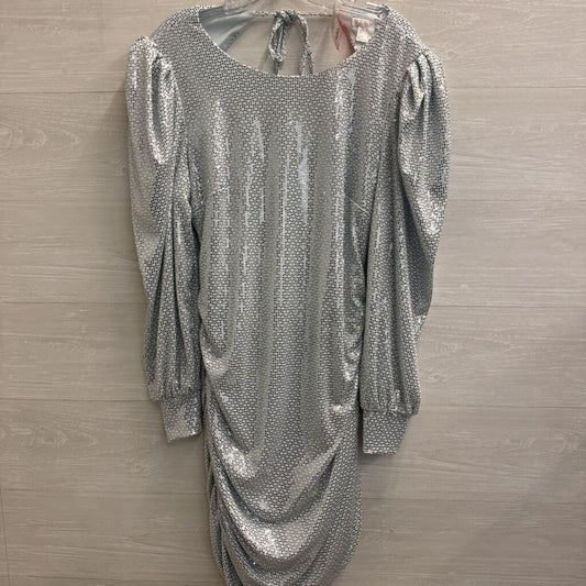 Venus Silver Sparkle Low Back Long Sleeve Short Formal Dress Large