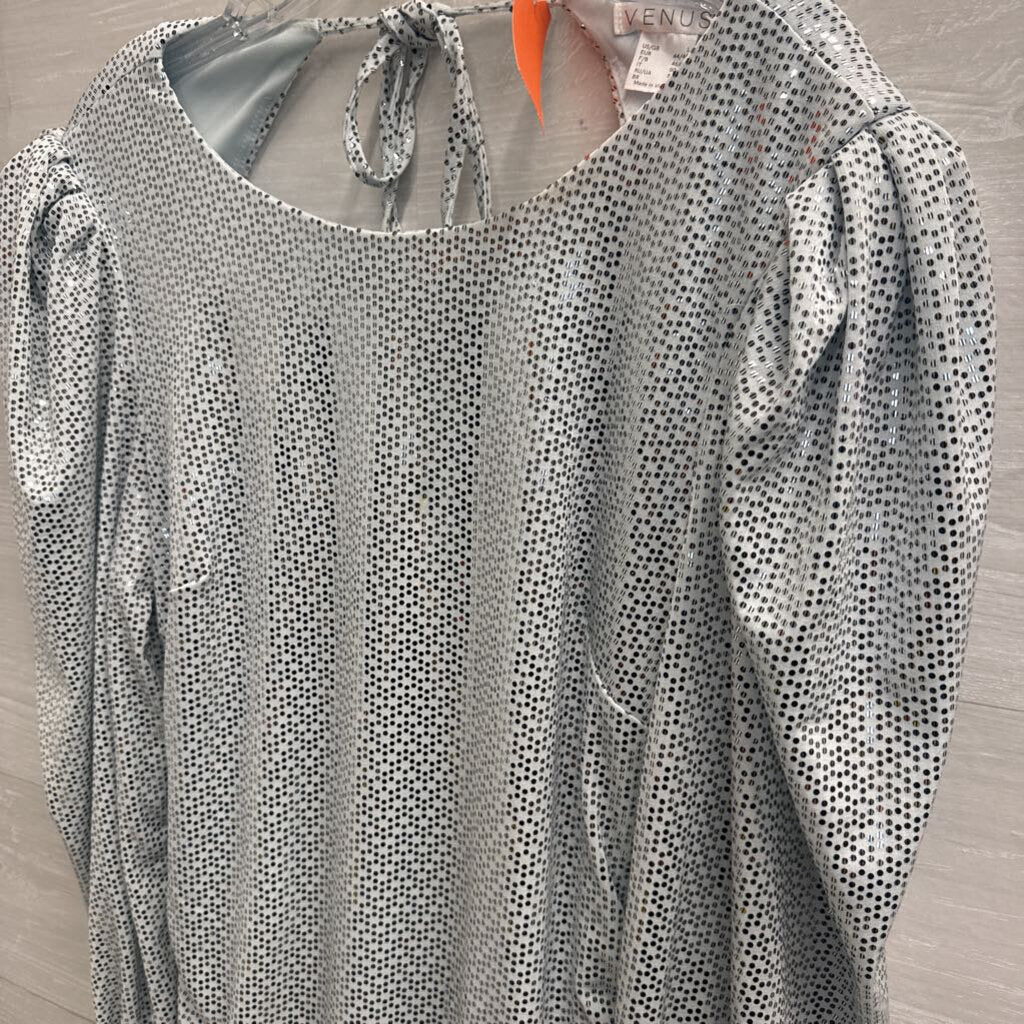 Venus Silver Sparkle Low Back Long Sleeve Short Formal Dress Large