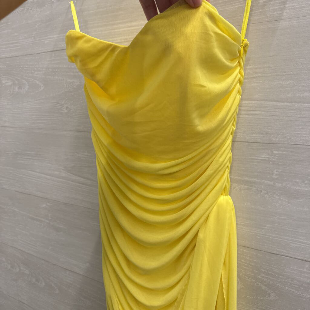 Yellow Ruched Strapless Short Formal Dress Large