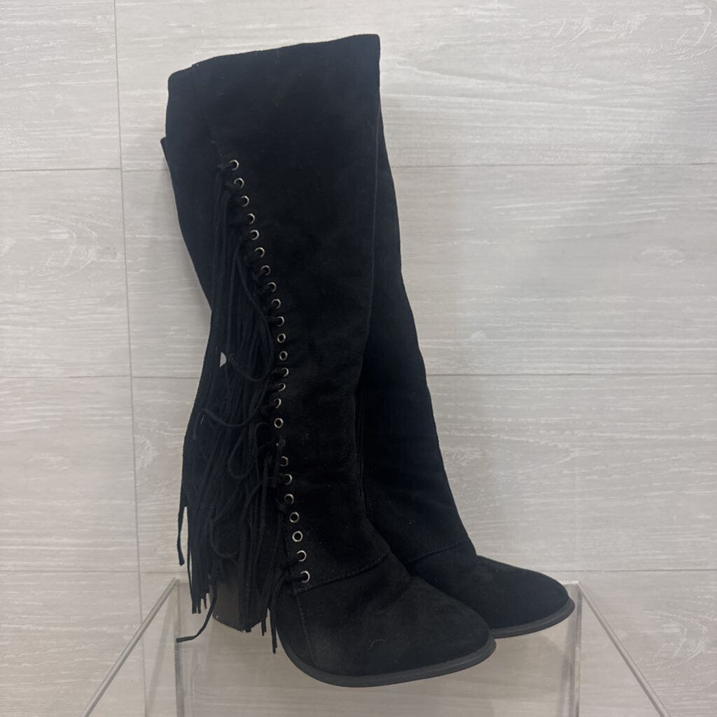 Patrizia Black Suede Fringe Tall Boots 38