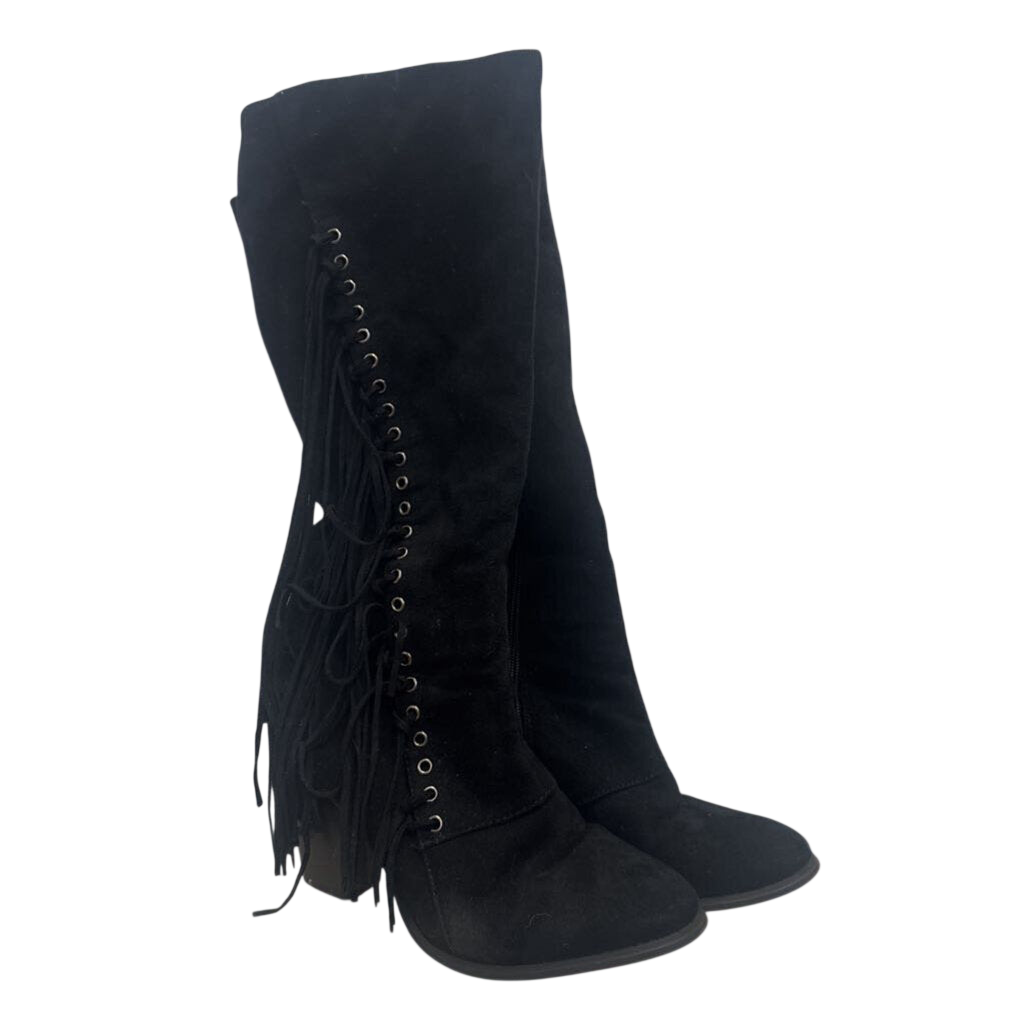 Patrizia Black Suede Fringe Tall Boots 38