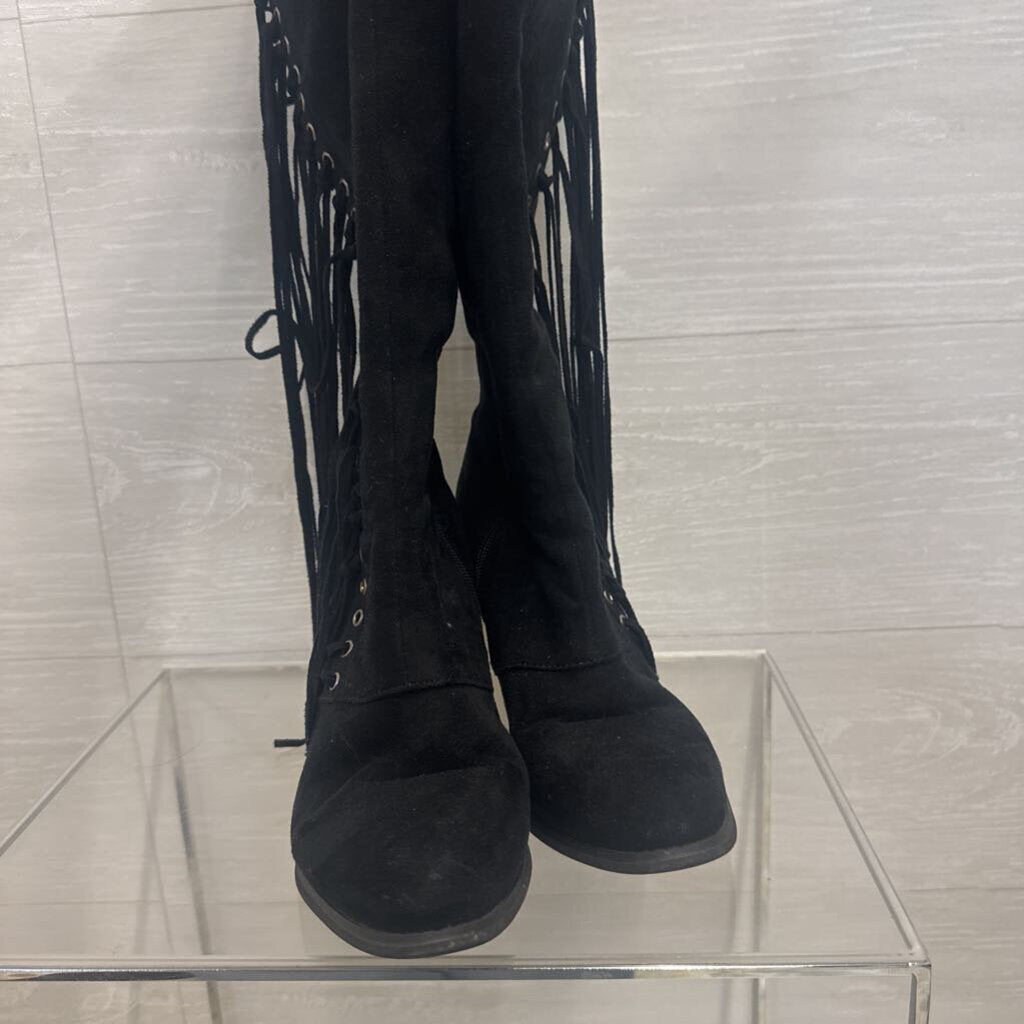 Patrizia Black Suede Fringe Tall Boots 38