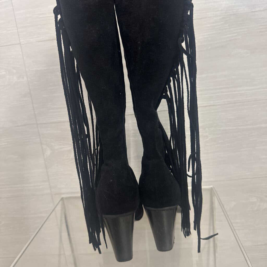 Patrizia Black Suede Fringe Tall Boots 38