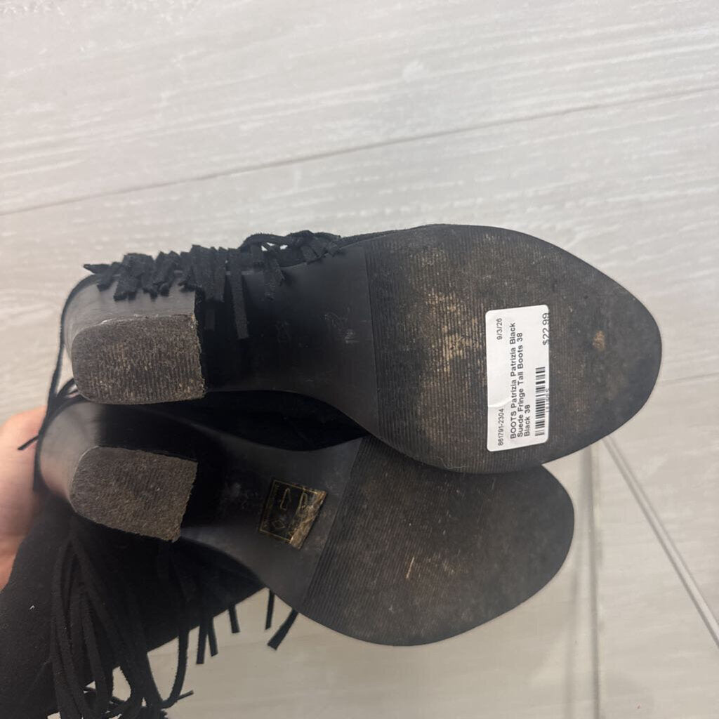 Patrizia Black Suede Fringe Tall Boots 38