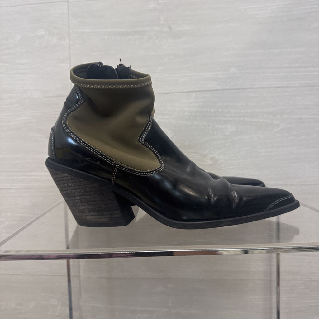 Free People Green/ Black Pitchfork Point Western Ankle Boots 38