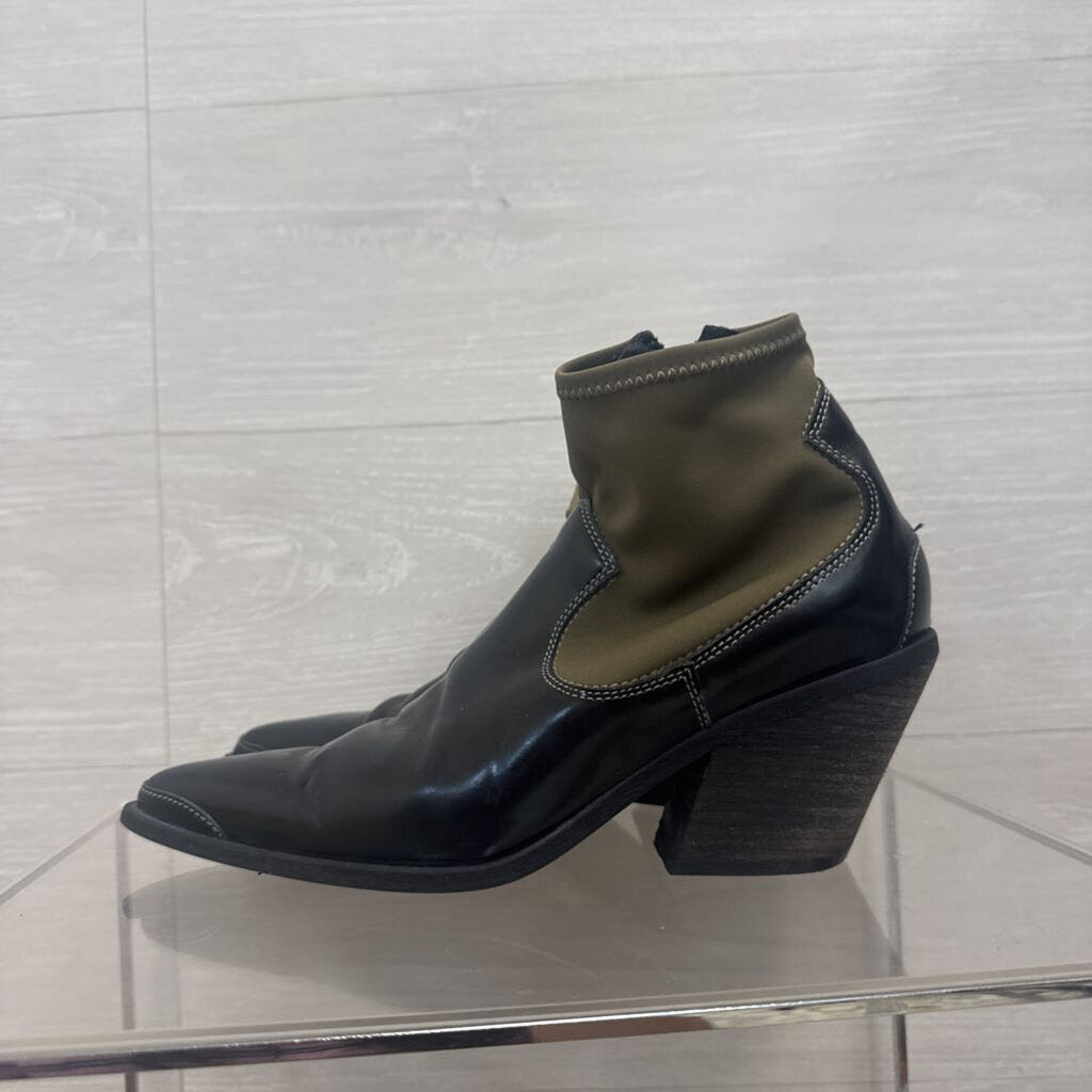Free People Green/ Black Pitchfork Point Western Ankle Boots 38