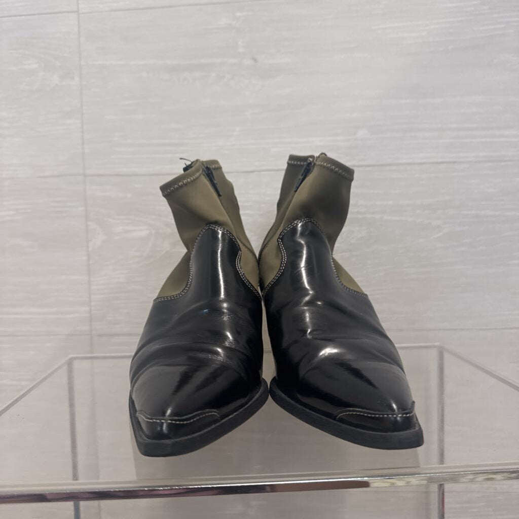 Free People Green/ Black Pitchfork Point Western Ankle Boots 38