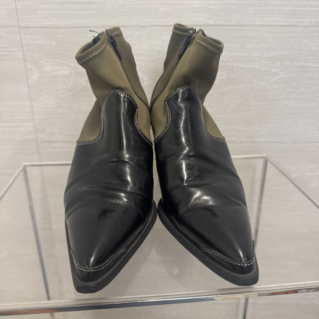 Free People Green/ Black Pitchfork Point Western Ankle Boots 38