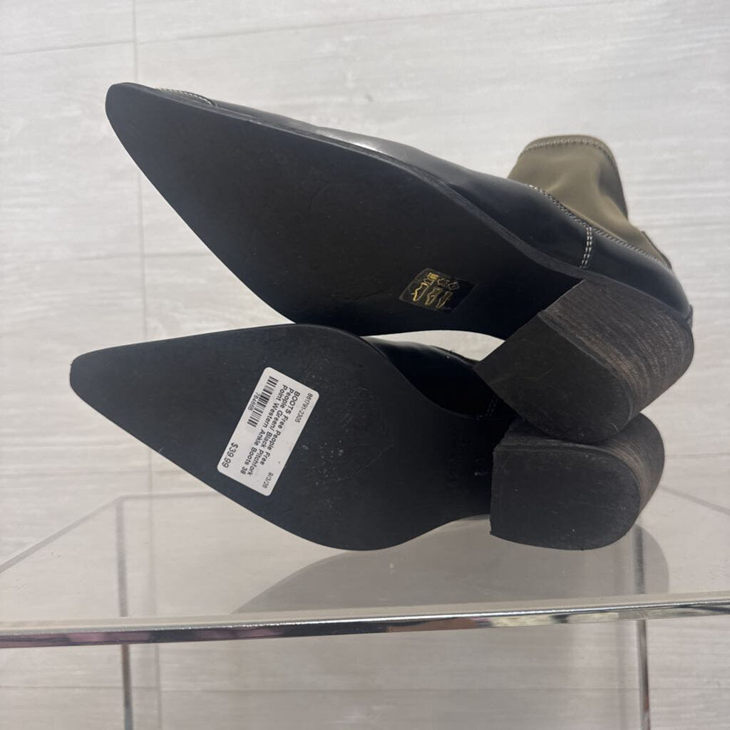Free People Green/ Black Pitchfork Point Western Ankle Boots 38