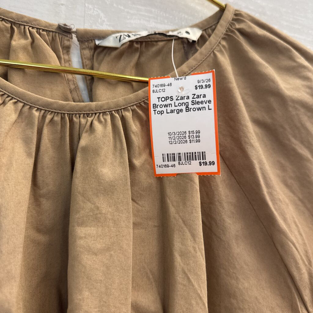 Zara Brown Long Sleeve Top Large