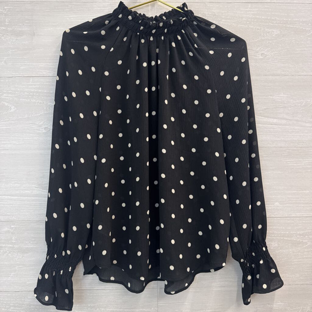 Loft Black/ White Polka Dot Long Sleeve Top Medium