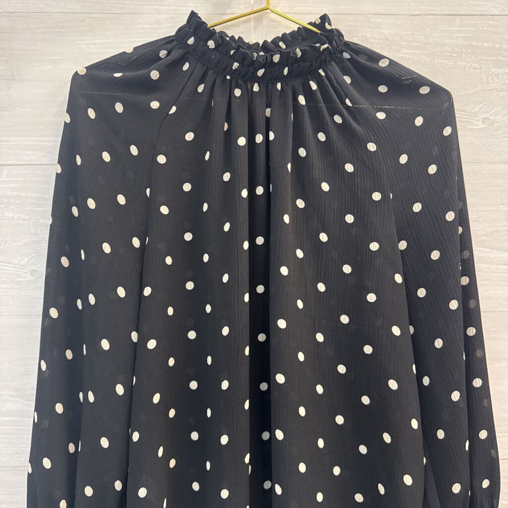 Loft Black/ White Polka Dot Long Sleeve Top Medium