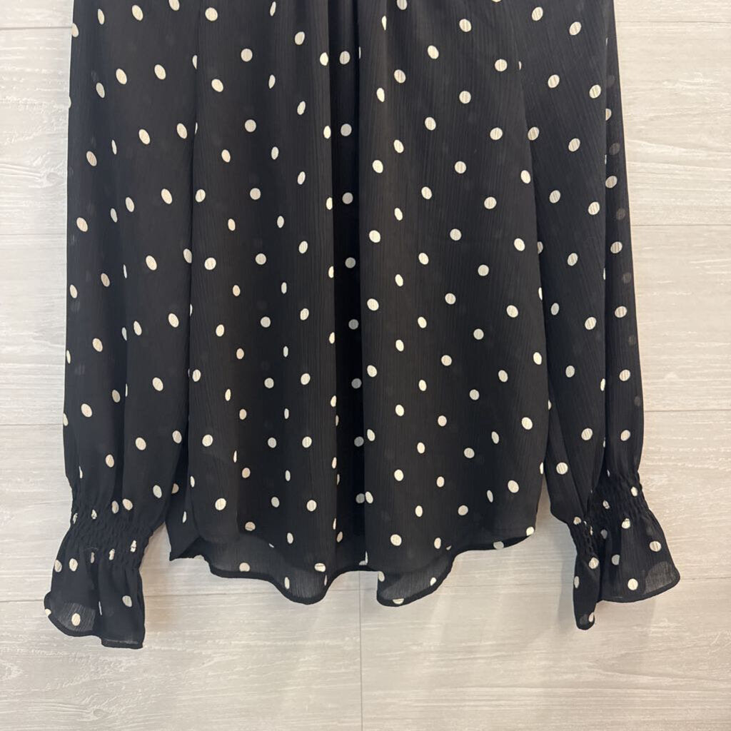 Loft Black/ White Polka Dot Long Sleeve Top Medium