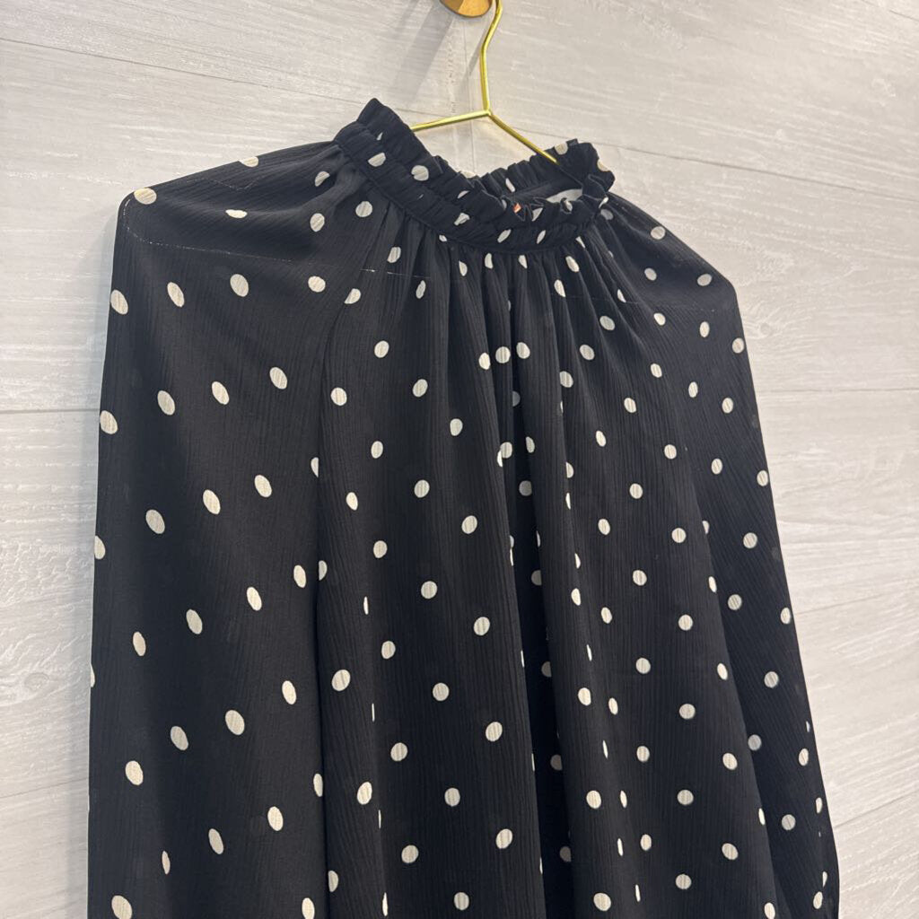 Loft Black/ White Polka Dot Long Sleeve Top Medium