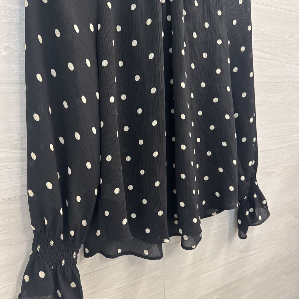 Loft Black/ White Polka Dot Long Sleeve Top Medium