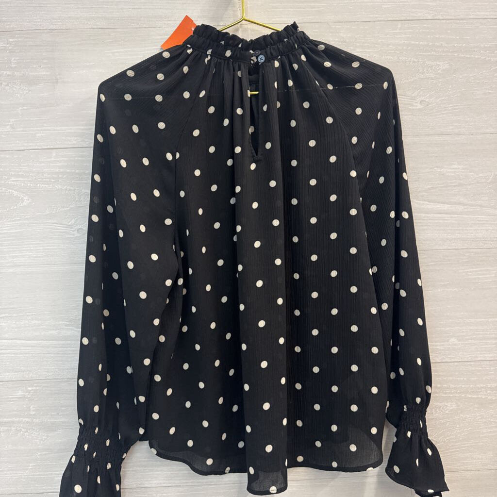Loft Black/ White Polka Dot Long Sleeve Top Medium