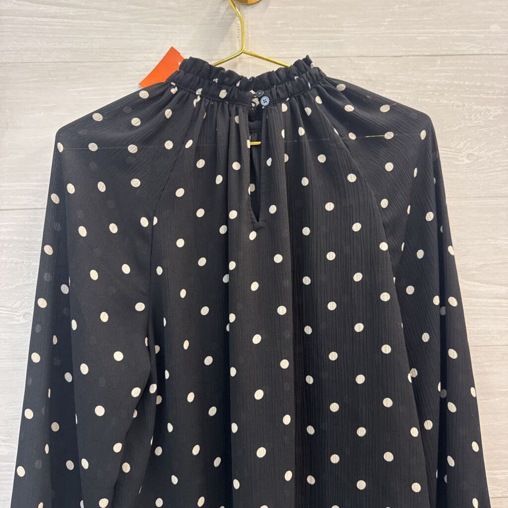 Loft Black/ White Polka Dot Long Sleeve Top Medium
