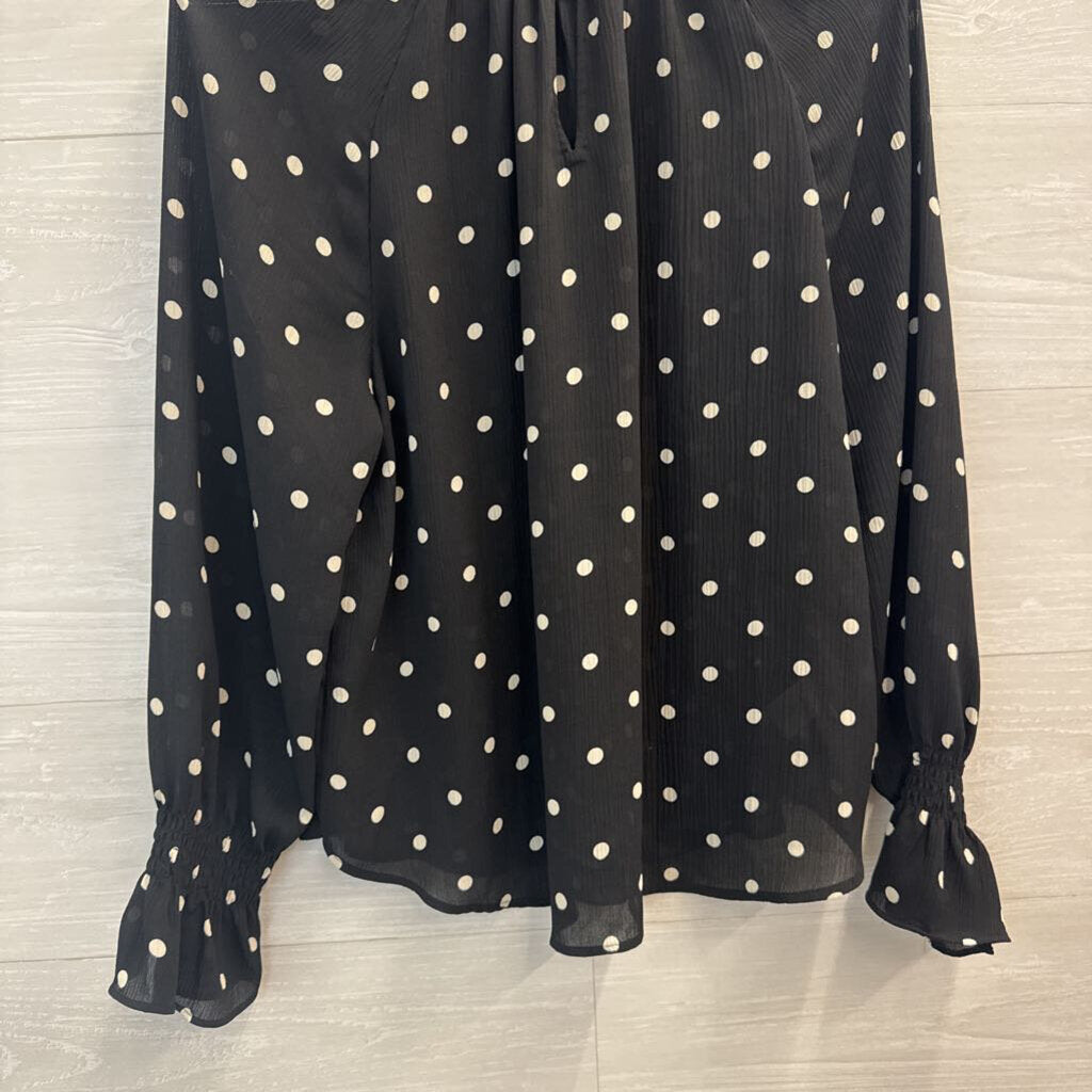 Loft Black/ White Polka Dot Long Sleeve Top Medium