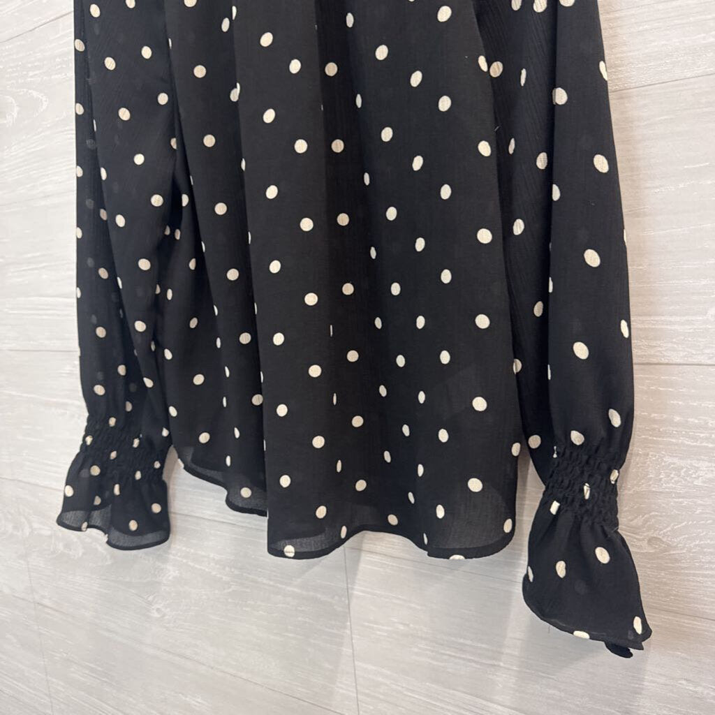 Loft Black/ White Polka Dot Long Sleeve Top Medium