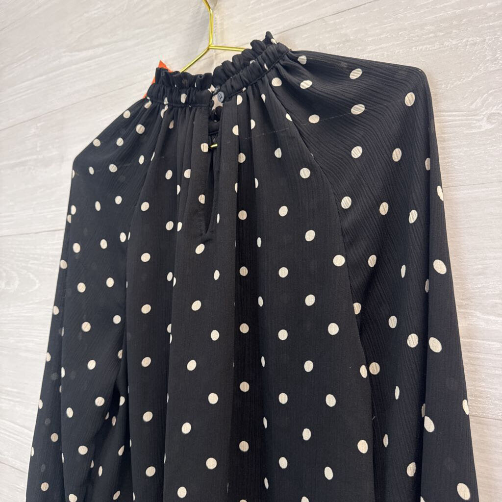 Loft Black/ White Polka Dot Long Sleeve Top Medium